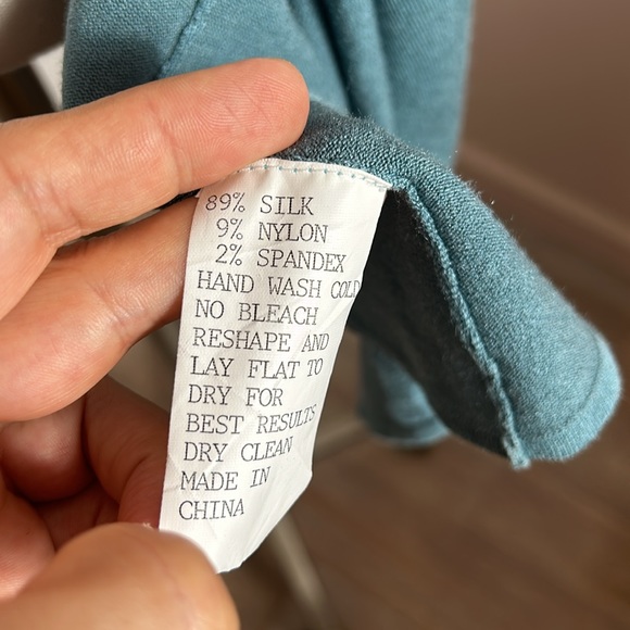 ❌Eileen Fisher Open Long Cardigan Sweater Silk Blend Blueish Green Small - Picture 8 of 9